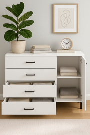 Bliss White 1 Door 4 Drawer Sideboard Storage Unit