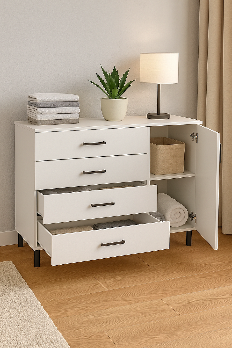 Bliss White 1 Door 4 Drawer Sideboard Storage Unit