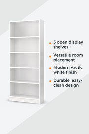 Lavish Kitchen Isle Ecoked Large Arctic White 5-Tier Shelving Storage Bookcase for modern home or office use