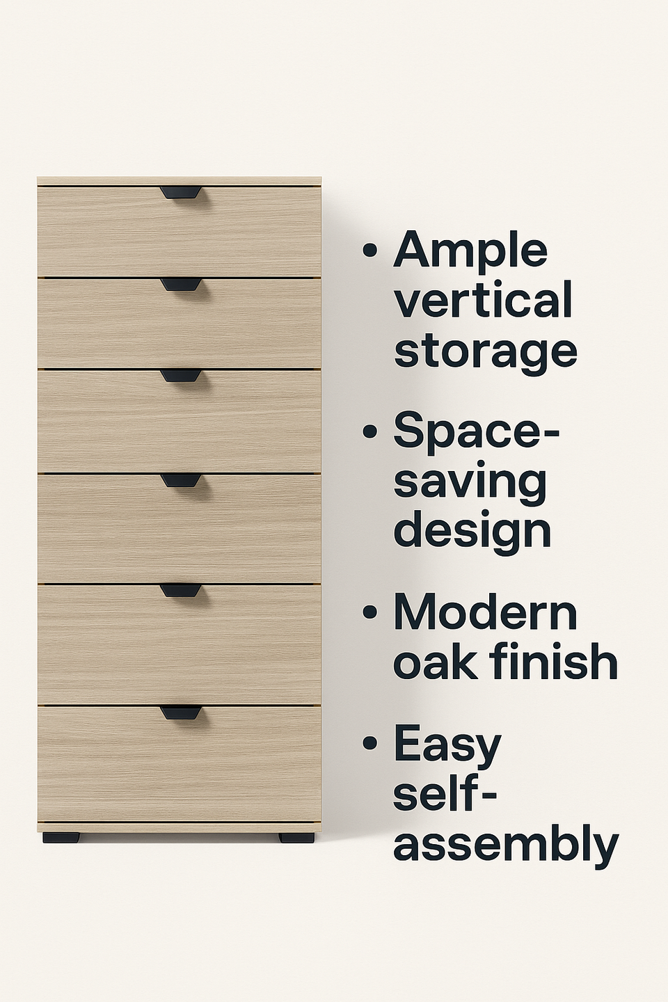 Narrow 5 Drawer Chest – White | Space-Saving Bedroom Storage