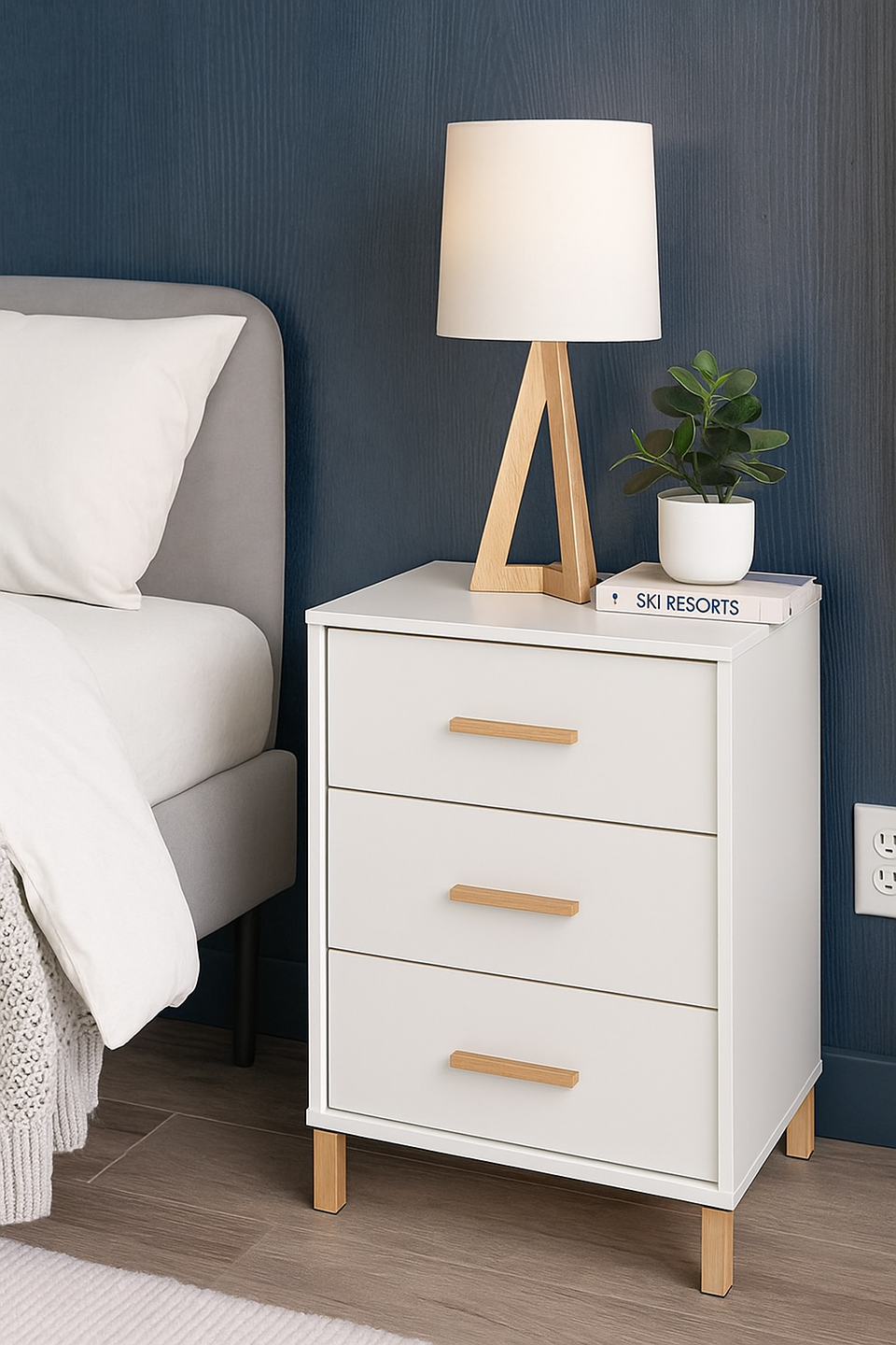 Lagdu Cashmere and Artisan Oak Effect Nightstand – 3 Drawer Bedside Table