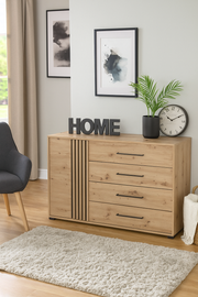 Oak effect and black sideboard cabinet with 4 drawers and cupboard, 138cm wide, by Lavish Kitchen Isle.
