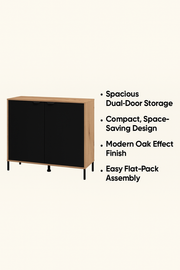 Lavish Kitchen Isle artisan oak effect and black small sideboard with two doors, modern storage cabinet for living or dining room.