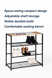 Shoe Rack Bench Shoe Storage Cabinet with MDF and Metal Shelves - 63x30x63cm