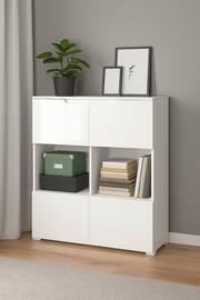 Lavish Kitchen Isle Arctic Elegance white gloss display cabinet with glass doors and shelves for living and dining room storage