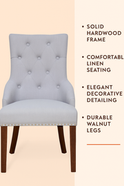 Walnut Accent Narrow Back Upholstered Dining Chair - Grey (Pack Of Two) - Lavish Kitchen Isle