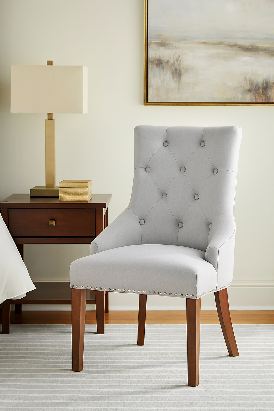 Walnut Accent Narrow Back Upholstered Dining Chair - Grey (Pack Of Two)