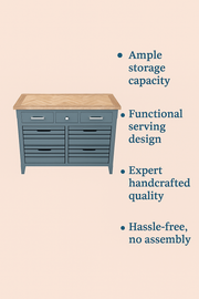 Stylish Baumhaus blue sideboard with sleek design and ample storage space, perfect for dining or living room decor.