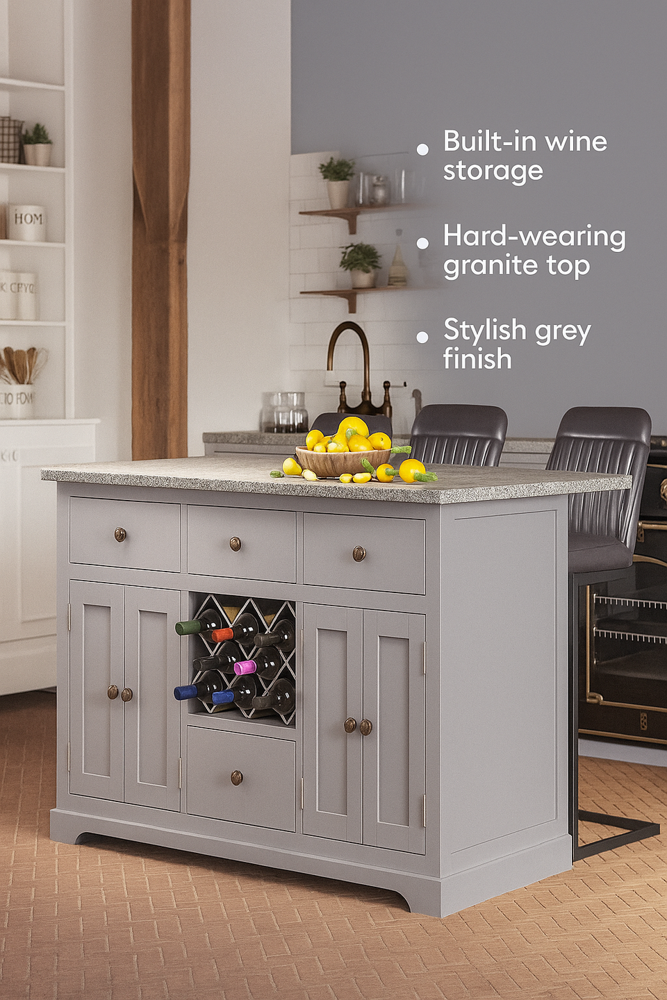 Baumhaus- Grey Kitchen Island With Grey Granite Top