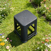 Lavish Kitchen Isle large plastic rattan stool, minimalist backless seating for indoor and outdoor use, neutral design, sturdy construction.
