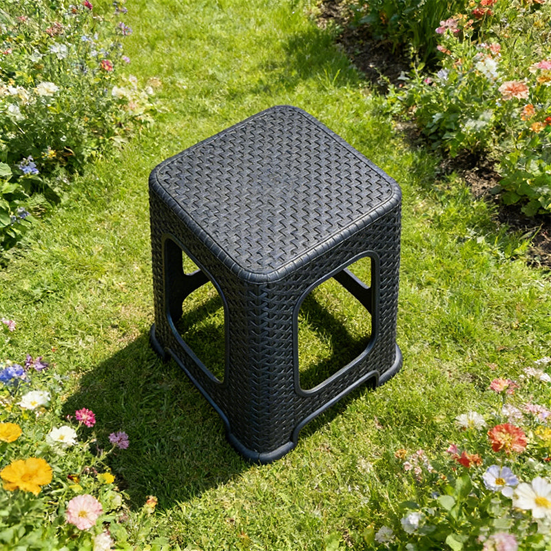 Lavish Kitchen Isle large plastic rattan stool, minimalist backless seating for indoor and outdoor use, neutral design, sturdy construction.