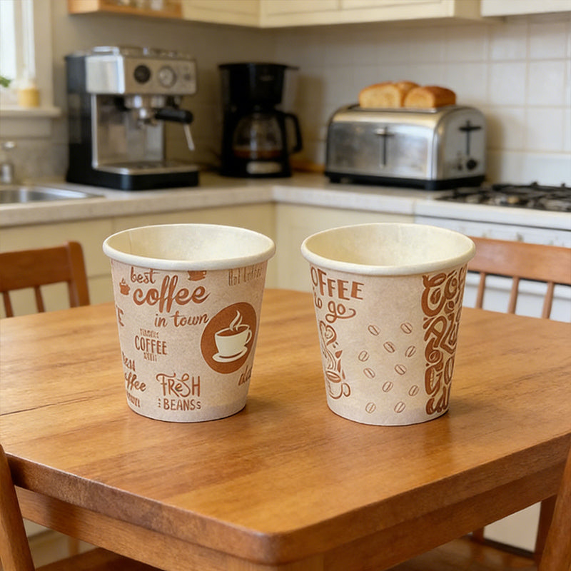 Set of 100 kraft paper espresso cups from Lavish Kitchen Isle, 2.5oz (70ml) disposable coffee cups for hot beverages.