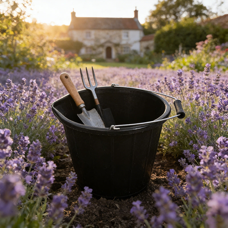 Lavish Kitchen Isle black plastic multi-purpose bucket with handle, ideal for water, mixing, storage, and organizing tasks.