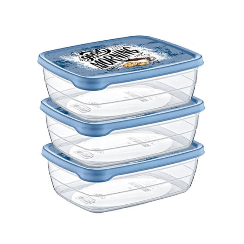 Set of three rectangular Lavish Kitchen Isle food storage containers with secure lids, ideal for 2-5 day meal storage.
