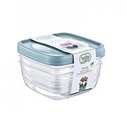 Lavish Kitchen Isle 3-piece square plastic food storage containers set in random colors, ideal for kitchen organization and food preservation.
