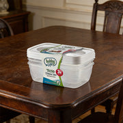 Set of three rectangular Lavish Kitchen Isle food storage containers with secure lids for 2-5 day meal storage.