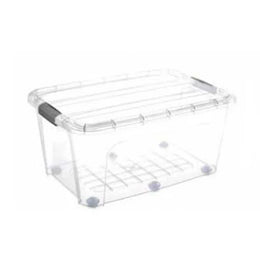 Lavish Kitchen Isle 75L clear plastic storage box with 6 wheels, click lid, stackable design for home and office organization