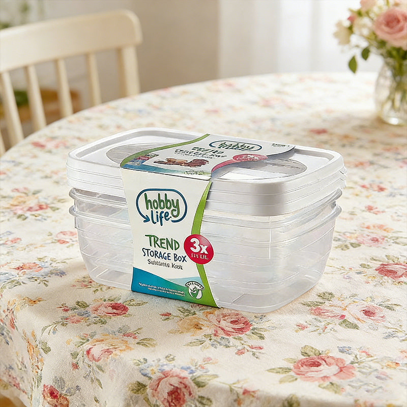 Set of three rectangular Lavish Kitchen Isle food storage containers with secure lids, ideal for 2-5 day meal storage.