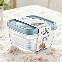 Set of three square plastic food storage containers in vibrant colors from Lavish Kitchen Isle, ideal for kitchen organization and storage.
