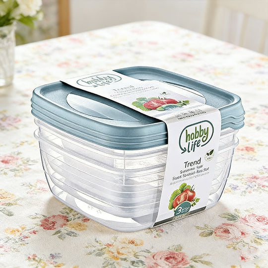 3 Piece Square Plastic Food Storage Containers Set for Kitchen Storage Random Colours
