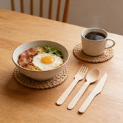 Set of 100 disposable wooden cutlery including spoons, forks, and knives from Lavish Kitchen Isle, 15.5cm in length.