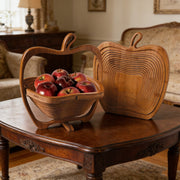 Natural bamboo foldable fruit basket and apple-shaped bowl by Lavish Kitchen Isle, heat-resistant bamboo trivets, and pot mats.