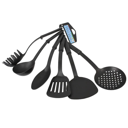 6 Piece Heat Resistant Plastic Cooking Utensils in Black