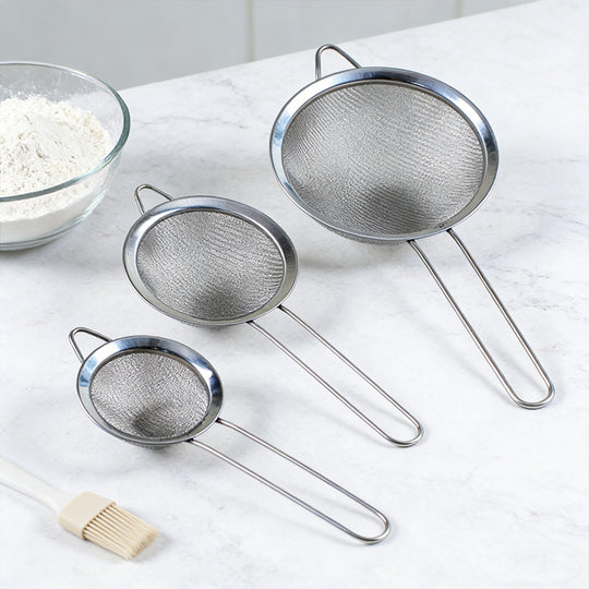 Premium Stainless Steel Kitchen Strainers – 3 Piece Fine Mesh Set