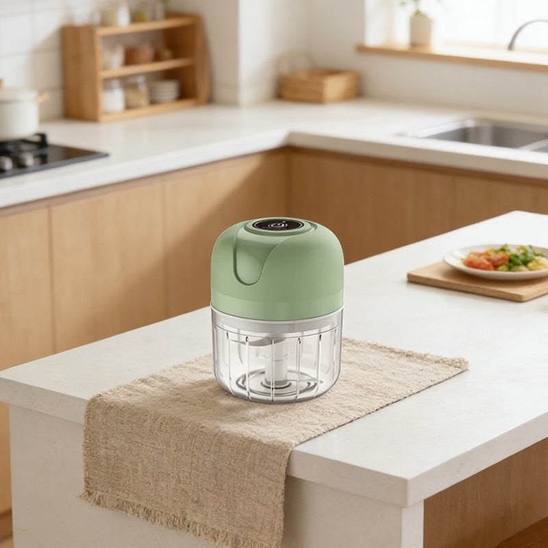 Lavish Kitchen Isle USB rechargeable mini garlic and vegetable chopper, compact kitchen tool for quick food prep.