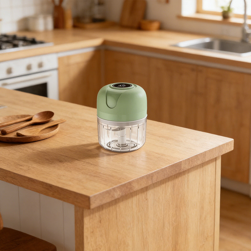 Lavish Kitchen Isle USB rechargeable mini garlic and vegetable chopper, compact kitchen tool for quick food prep.