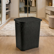 45L Plastic Rattan Laundry Basket with Lid – Random Colours
