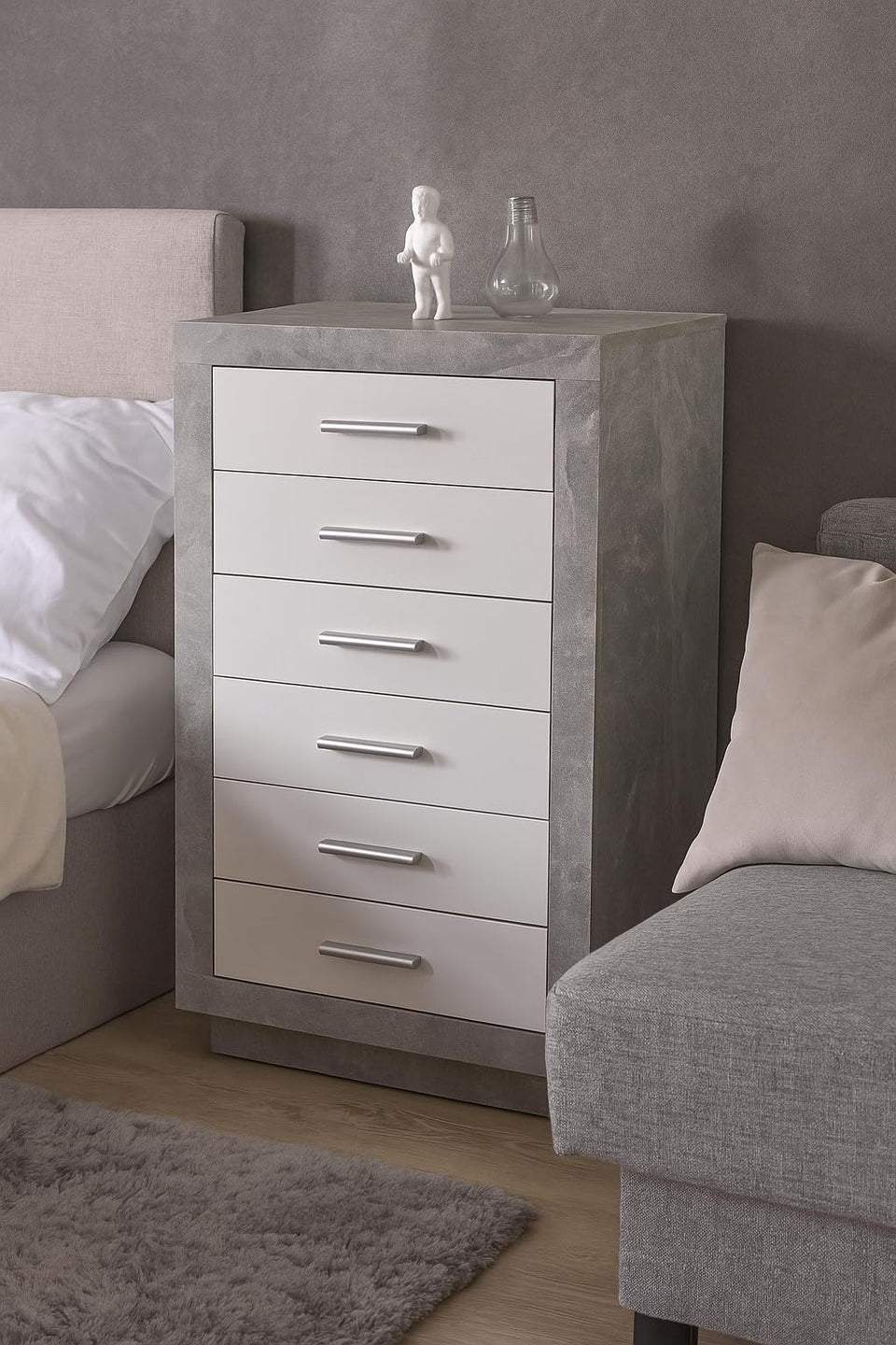 Grey and White Gloss Tallboy Chest of Drawers – 6 Drawer Bedroom Storage Unit
