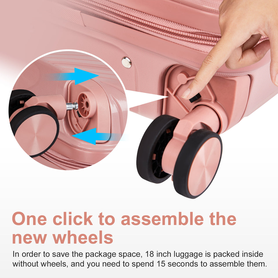 4-Piece Luggage Set - Durable PP Suitcase with Travel Tote & Toiletry Kit (Rose Gold, Red, Grey)
