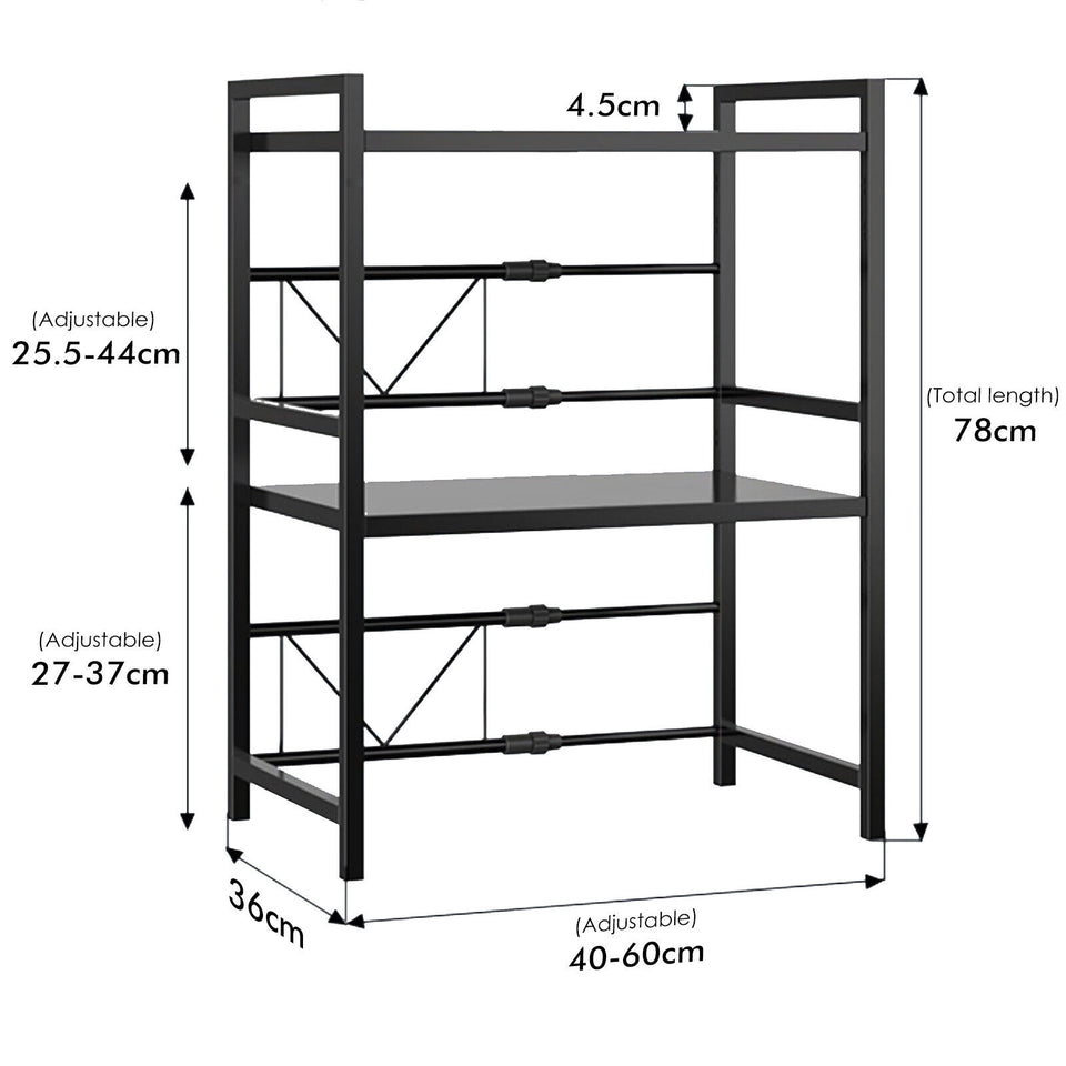 3 Tier Expandable Microwave oven Rack Stand Storage Holder Kitchen Corner Shelf