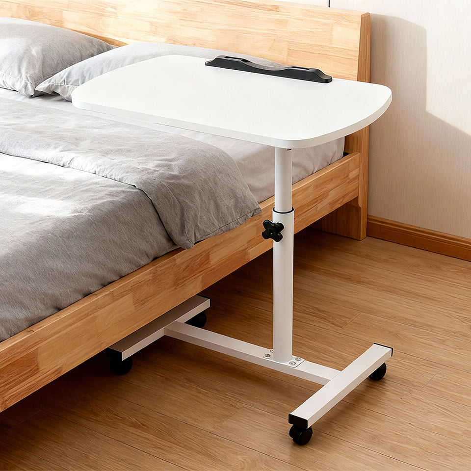 Adjustable Overbed Table Tray with Wheels – White – Home & Medical Use