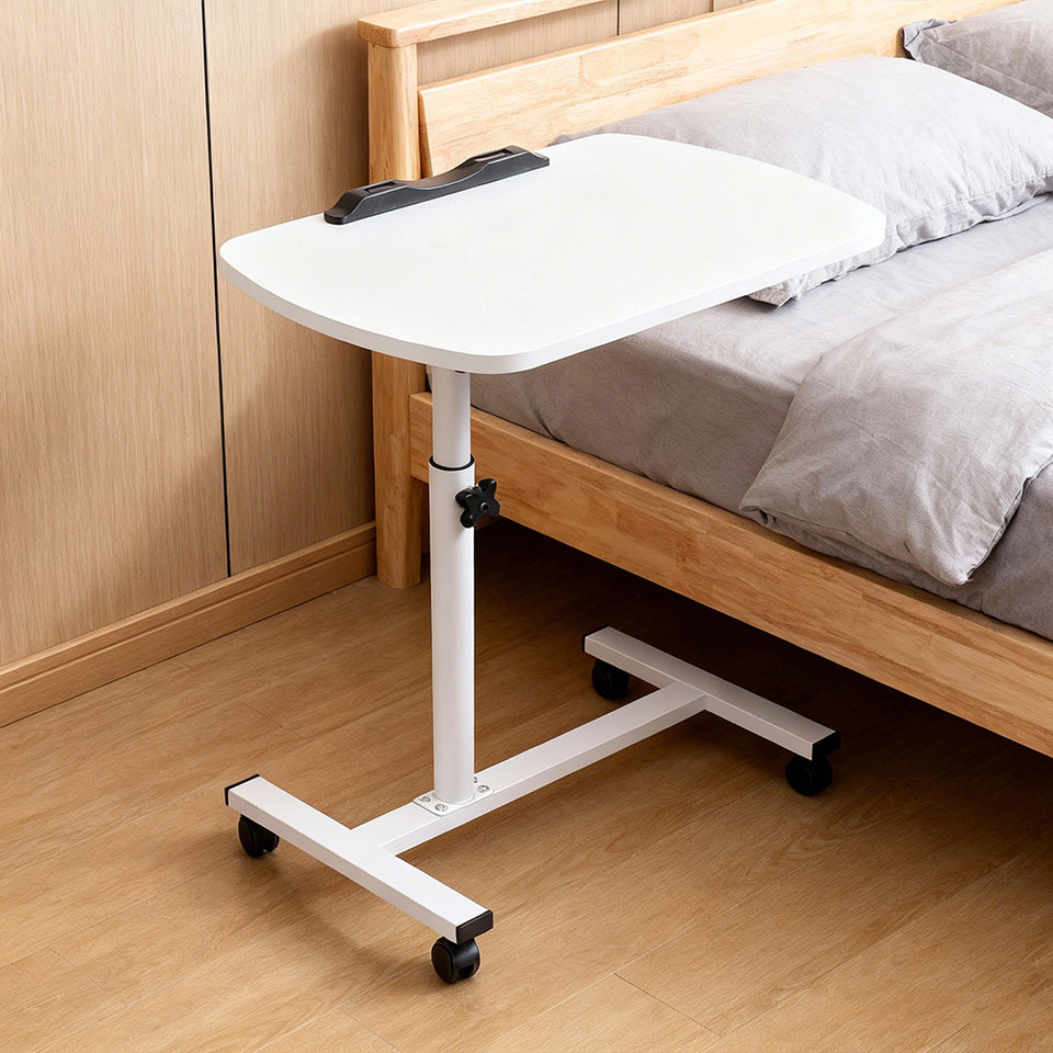 Adjustable Overbed Table Tray with Wheels – White – Home & Medical Use