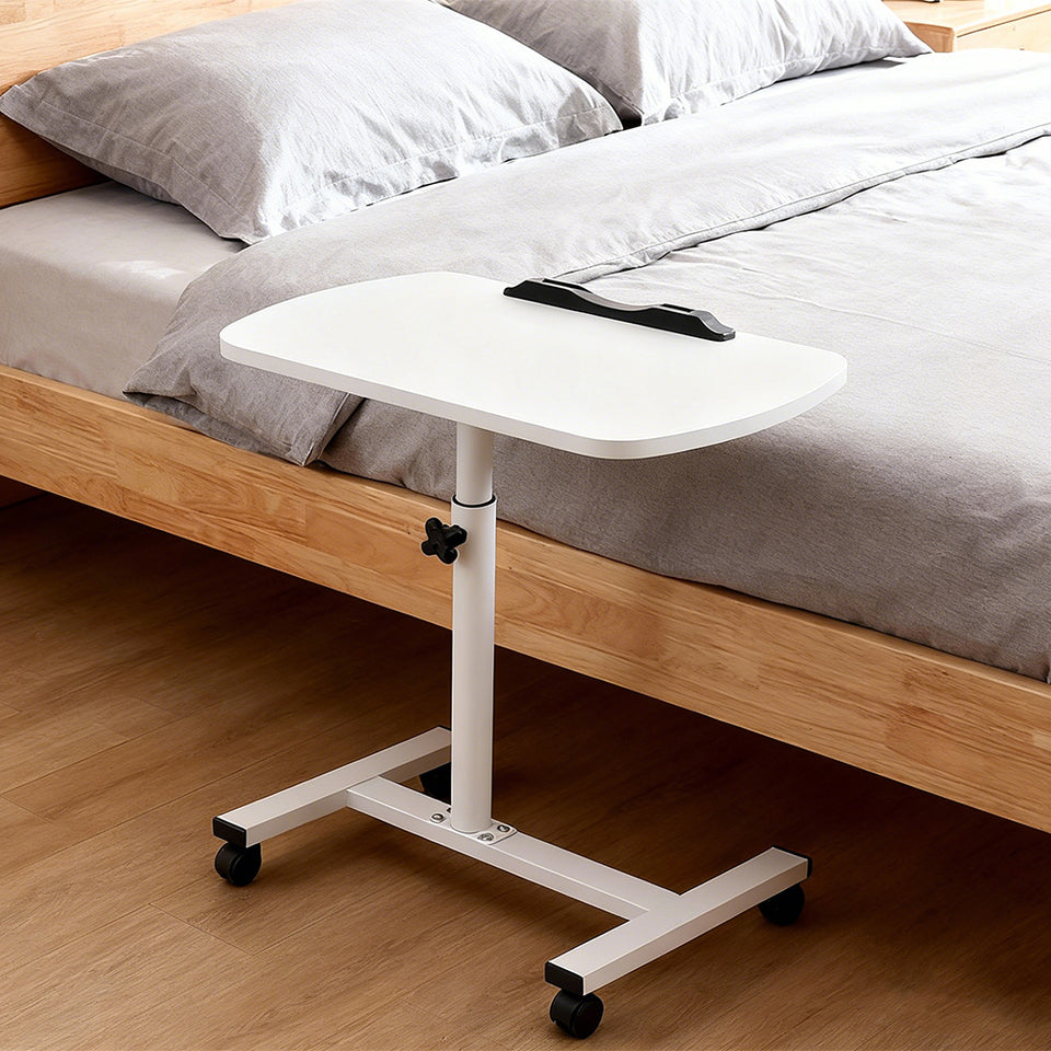 Adjustable Overbed Table Tray with Wheels – White – Home & Medical Use
