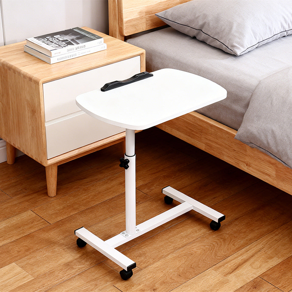 Adjustable Overbed Table Tray with Wheels – White – Home & Medical Use