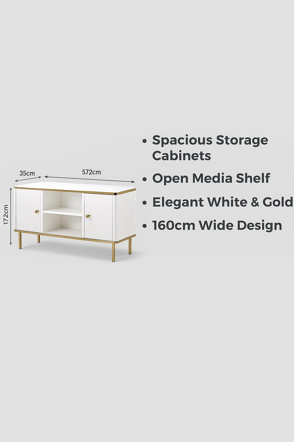 The Luxurious TV unit in White with Gold Detailing