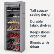 Grey Lavish Kitchen Isle shoe rack with 9 non-woven fabric lattices, space-saving design for organized footwear storage.
