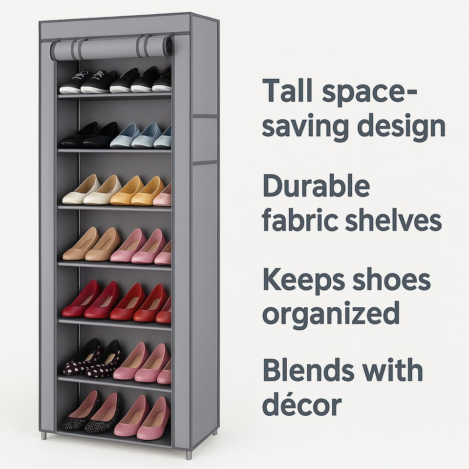 Fashionable Room-saving 9 Lattices Non-woven Fabric Shoe Rack Grey