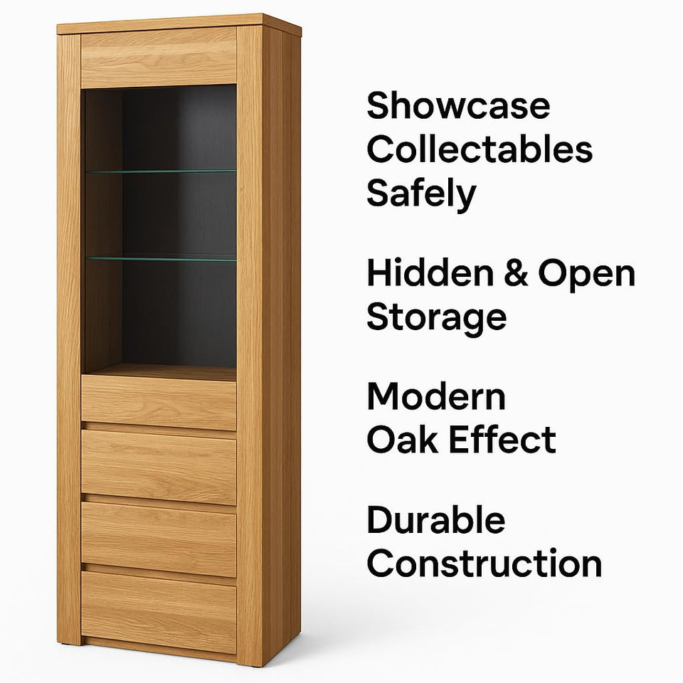 Erenity Tall Oak Effect 1 Door Display Cabinet
