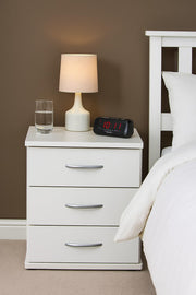 Cavo Alpine White Bedside Table 45cm Wide 3 Drawer Bedroom Furniture Storage - Lavish Kitchen Isle