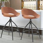 Set of 2 Swivel Bar Stools - Mid-Century Modern Counter Height Chairs (Brown PU Leather & Black Legs)