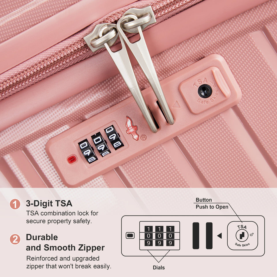 4-Piece Luggage Set - Durable PP Suitcase with Travel Tote & Toiletry Kit (Rose Gold, Red, Grey)