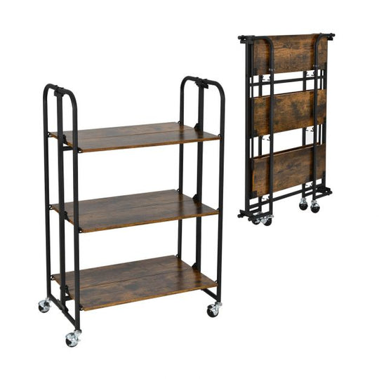 Folding Kitchen Island Cart with Metal Frame