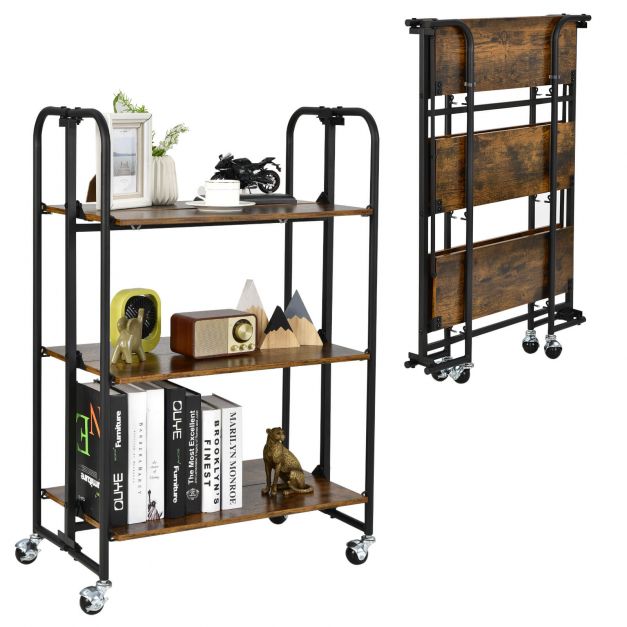 Folding Kitchen Island Cart with Metal Frame