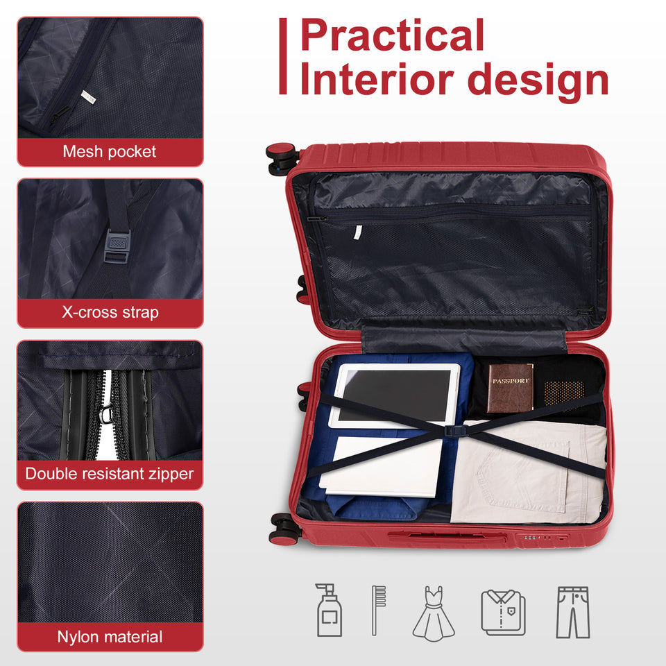 4-Piece Luggage Set - Durable PP Suitcase with Travel Tote & Toiletry Kit (Rose Gold, Red, Grey)