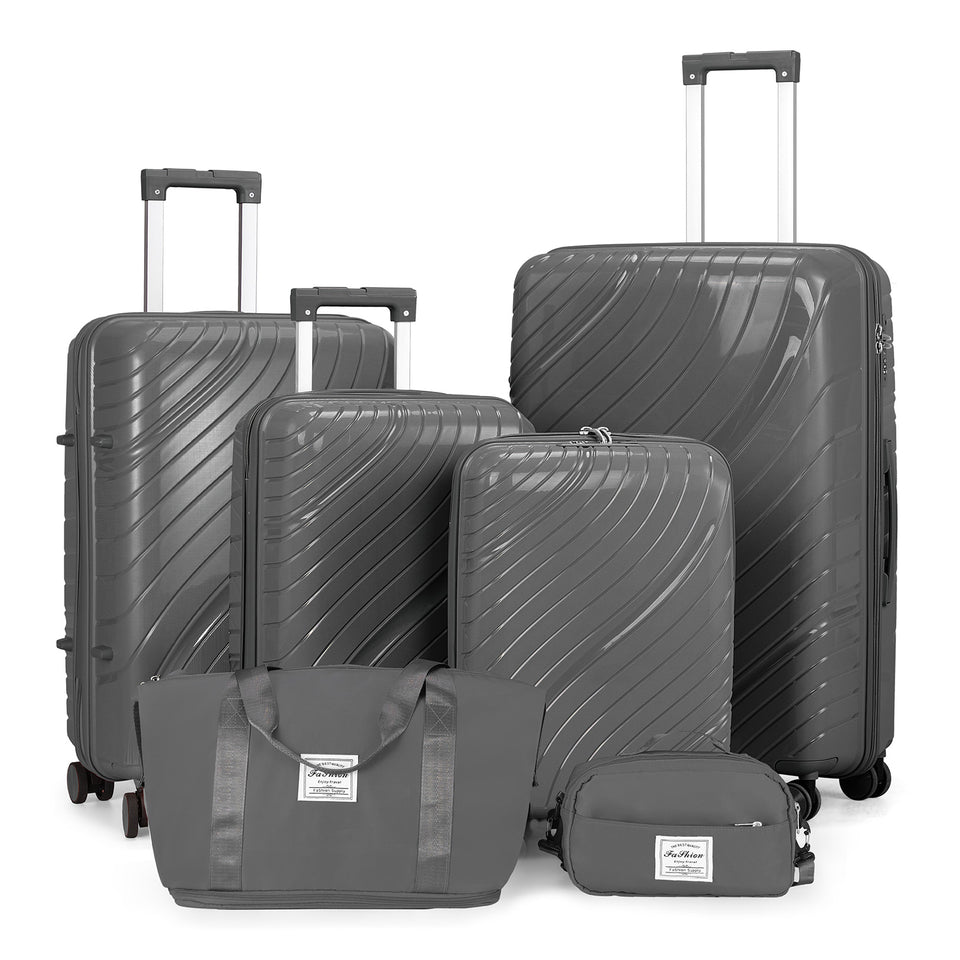 4-Piece Luggage Set - Durable PP Suitcase with Travel Tote & Toiletry Kit (Rose Gold, Red, Grey)