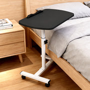 Black adjustable overbed table with wheels from Lavish Kitchen Isle, suitable for home or medical use, shown with a sleek tabletop.